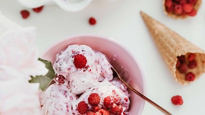 Vegan raspberry ripple ice cream